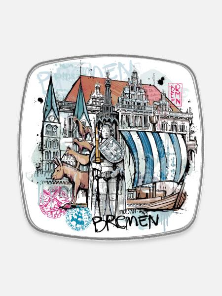 Bremen Illustration - Viereckiger Kühlschrankmagnet - Weiß