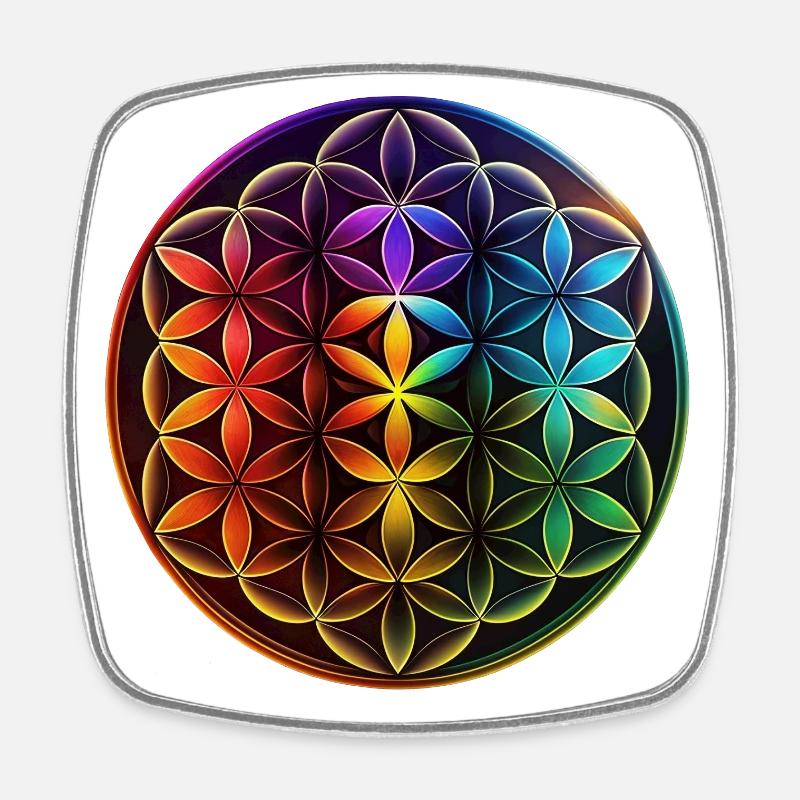 Fleur de Vie Symbole Arc-en-ciel Méditation - Magnet carré - blanc