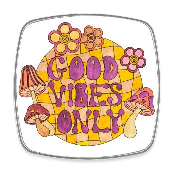 Good Vibes Only 70s Funky Groovy Flower Power 60E - Square fridge magnet - white - Front