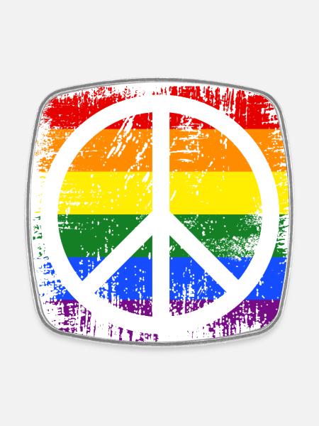 Peacezeichen Regenbogen - Viereckiger Kühlschrankmagnet - Weiß
