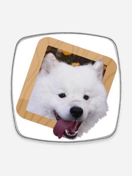 Samoyed puppy in a frame - Square fridge magnet - white