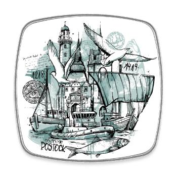 Rostock Collage Illustration - Square fridge magnet - white - Front