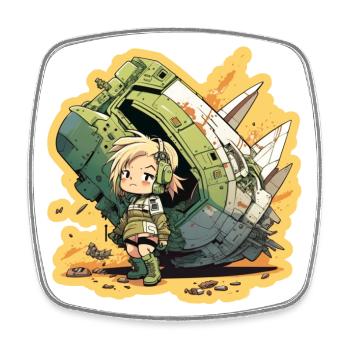 Cute girl, pilot and spaceship - Square fridge magnet - white - Front