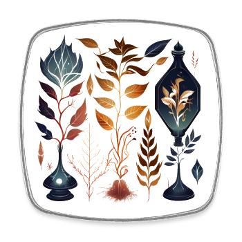 Magical herbarium with plants, leaves, fillets - Square fridge magnet - white - Front
