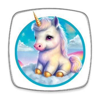 Seated baby unicorn in clouds - Square fridge magnet - white - Front