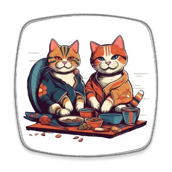 Les chats comiques mangent des sushis ensemble - Magnet carré - blanc - Devant