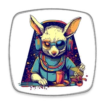 Cooler Hase als DJ mit kaputter Sonnenbrille - Viereckiger Kühlschrankmagnet - Weiß - Vorne