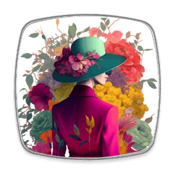 Model mit Hut und Blumen Geschenk - Viereckiger Kühlschrankmagnet - Weiß - Vorne
