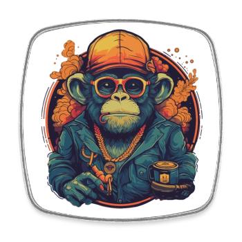 Design Monkey Affe Trip mit Becher Vintage Vibes - Viereckiger Kühlschrankmagnet - Weiß - Vorne