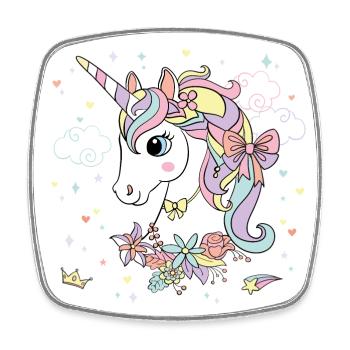 Jolie Licorne colorée pastel arc-en-ciel -couronne - Magnet carré - blanc - Devant