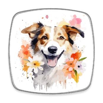 Niedlicher lustiger Hund mit Aquarell - Viereckiger Kühlschrankmagnet - Weiß - Vorne
