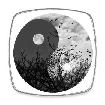 Yin et Yang de la Lune et du Soleil en noir et blanc - Magnet carré - blanc - Devant