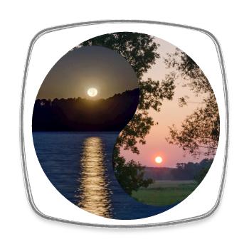Yin et Yang de la lune et du lever du soleil - Magnet carré - blanc - Devant