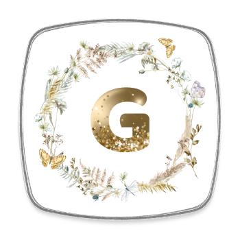 G Monogram Glitter Boho Wreath - Square fridge magnet - white - Front