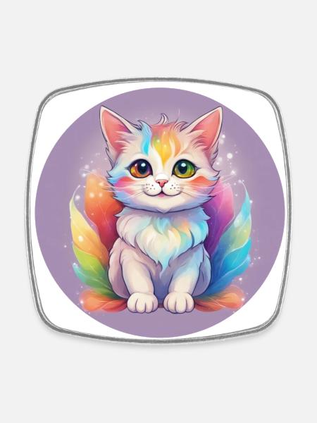 Regenbogen Mieze - Viereckiger Kühlschrankmagnet - Weiß