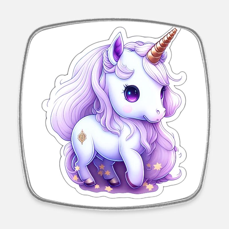 Mignon bébé licorne - Magnet carré - blanc