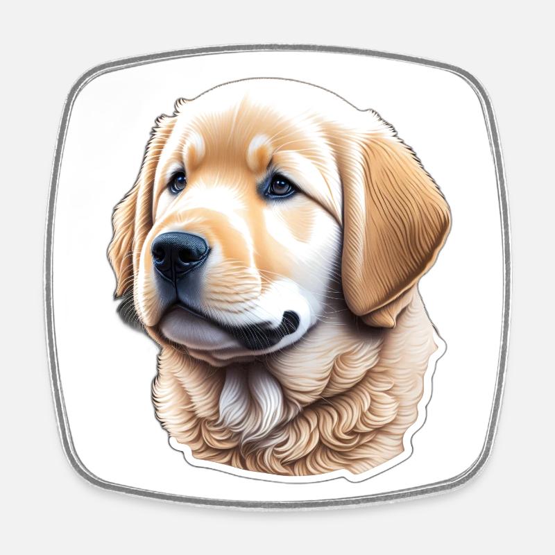 Cute Golden Retriever puppy - Square fridge magnet - white