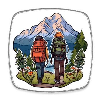 Hiking in the mountains - Square fridge magnet - white - Front