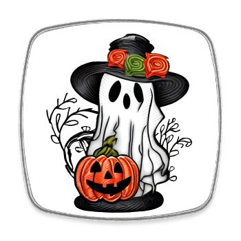 Ghost With a Pumpkin 2 - Square fridge magnet - white - Front