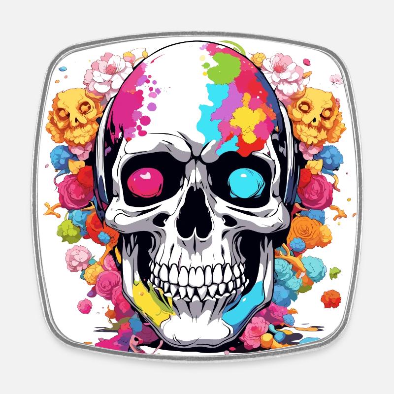 Colorful Skull - Square fridge magnet - white