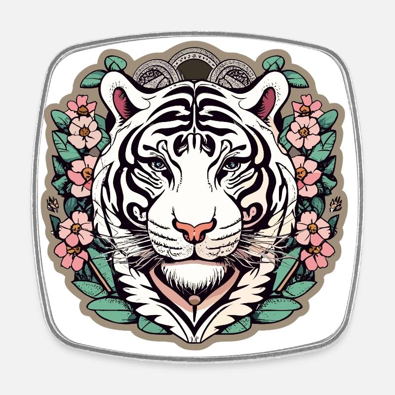 Tiger mit japanischen Kirschblüten Blüten Geschenk - Viereckiger Kühlschrankmagnet - Weiß