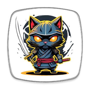 Ninja cat #5 - Square fridge magnet - white - Front