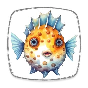 Blue Blowfish - Square fridge magnet - white - Front