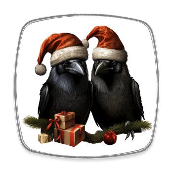 Corbeaux de Noël Hugin et Munin avec chapeaux - Magnet carré - blanc - Devant