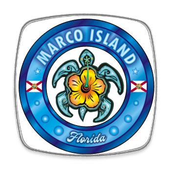 Marco Island Florida Meeresschildkröte Hibiskus - Viereckiger Kühlschrankmagnet - Weiß - Vorne