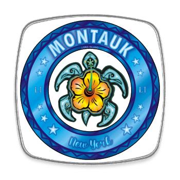 Montauk New York Meeresschildkröte Hibiskus - Viereckiger Kühlschrankmagnet - Weiß - Vorne