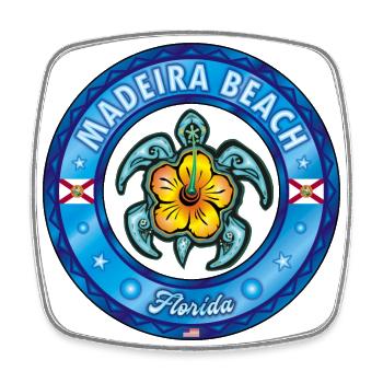Tortue de mer de la plage de Madère hibiscus - Magnet carré - blanc - Devant