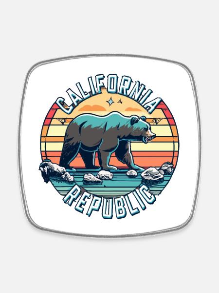 California Republic Retro - Viereckiger Kühlschrankmagnet - Weiß