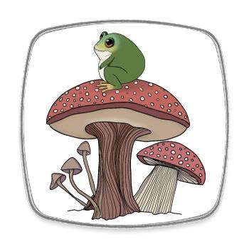 Chunky Frog on a Mushroom - Square fridge magnet - white - Front