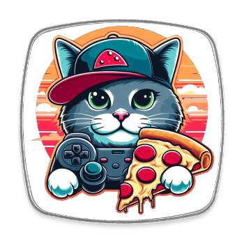 Katze Gamer liebt Pizza, Gaming-Geschenk - Viereckiger Kühlschrankmagnet - Weiß - Vorne