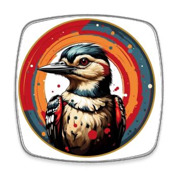 Great spotted woodpecker portrait in colorful color wheel - Square fridge magnet - white - Front
