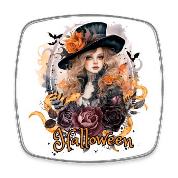 Halloween gruselig gothic Frau mit Fledermaus - Viereckiger Kühlschrankmagnet - Weiß - Vorne