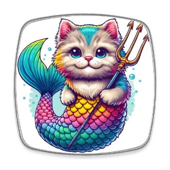 THE COLORFUL ADVENTURE OF A MERMAID KITTEN, CAT - Square fridge magnet - white - Front