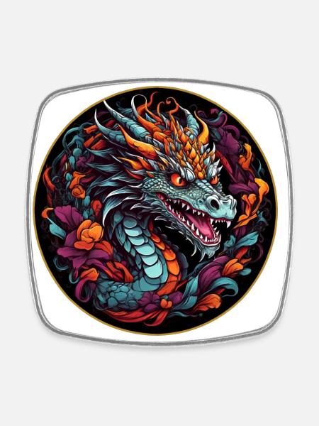 Coloré Dragon coloré Dragon Dragon Portrait - Magnet carré - blanc