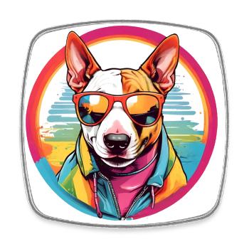 Bull Terrier coloré avec lunettes de soleil - Magnet carré - blanc - Devant