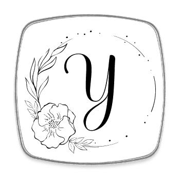 Y Monogramm Floral, Line Art, personalisierbar - Viereckiger Kühlschrankmagnet - Weiß - Vorne