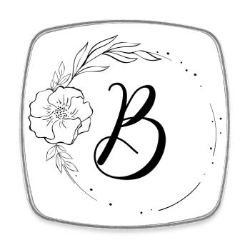 B Monogram Floral, Line Art, Personnalisable - Magnet carré - blanc - Devant