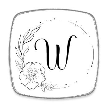 W Monogram Floral, Line Art, Personalizable - Square fridge magnet - white - Front
