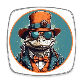 Alligator cool avec chapeau, lunettes de soleil et costume - Magnet carré - blanc - Devant