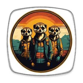 Coole Erdmännchen im Outdoor Outfit Vintage Stil - Viereckiger Kühlschrankmagnet - Weiß - Vorne
