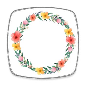 Couronne de fleurs de champ Boho personnalisable - Magnet carré - blanc - Devant