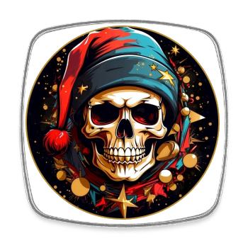 Crâne de Noël coloré avec chapeau de Père Noël - Magnet carré - blanc - Devant