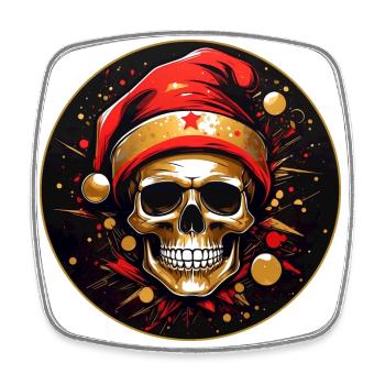 Crâne de Noël coloré avec chapeau de père Noël - Magnet carré - blanc - Devant