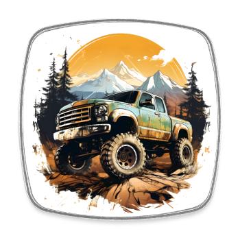 Vintage Offroad-Truck, der auf den Felsen kriecht - Viereckiger Kühlschrankmagnet - Weiß - Vorne