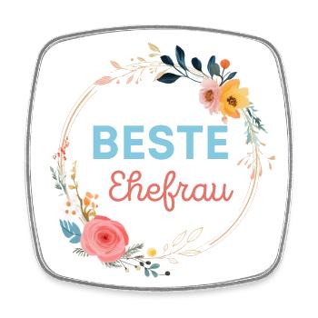 Beste Ehefrau! Floral, personalisierbar - Viereckiger Kühlschrankmagnet - Weiß - Vorne