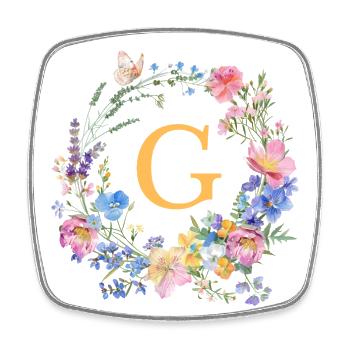 G Monogram Floral, Floral Wreath, Customizable - Square fridge magnet - white - Front